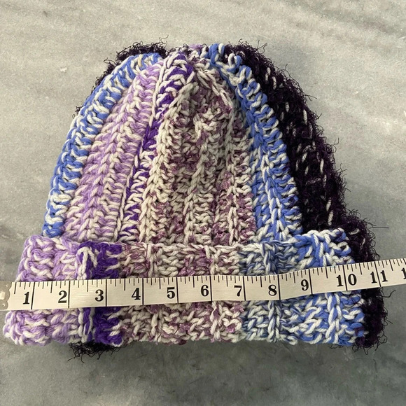 Handmade Crochet Chunky Ribbed Upcycled Multi Fiber Scrappy Yarn Beanie Hat D40 - Picture 3 of 4